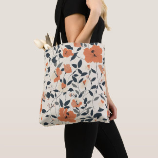 Bolsa Tote Hibiscus Floral em tons de laranja vibrantes