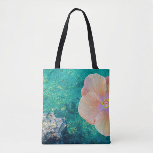 Bolsa Tote Hibiscus flower turquoise ocean water Havaí
