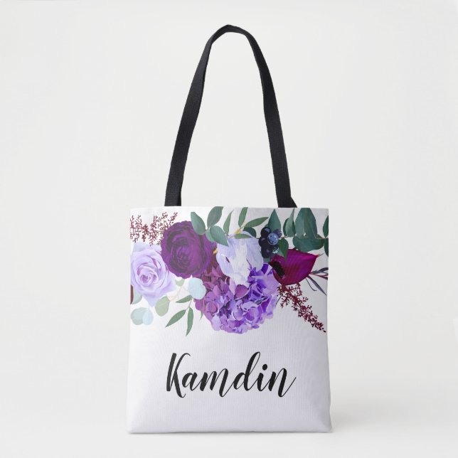 Bolsa Tote Hibiscus personalizado da Lavanda da barra de ferr (Frente)