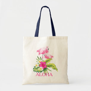 Bolsa Tote Hibiscus & Pink Flamingos Tropicais Design