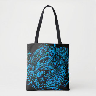 Bolsa Tote HIBISCUS POLYNESIAN TRIBAL LtBlue