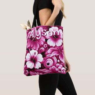 Bolsa Tote Hibiscus Rosa-Rosa Tropical Havaiana Personalizado