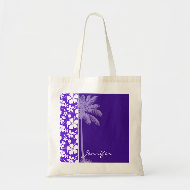 Bolsa Tote Hibiscus roxo tropical (Frente)
