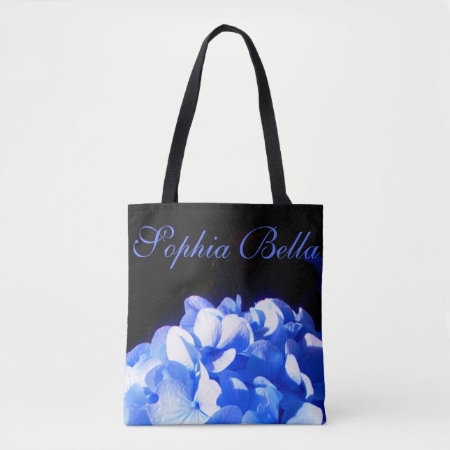 Bolsa Tote Hídrangas azuis-florais elegantes-de-cobalto (Frente)