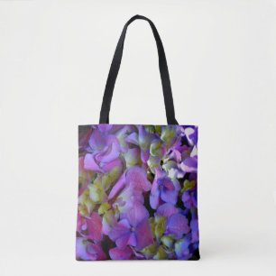 Bolsa Tote Hídrangas florais magenta cor-de-rosa-púrpura Eleg