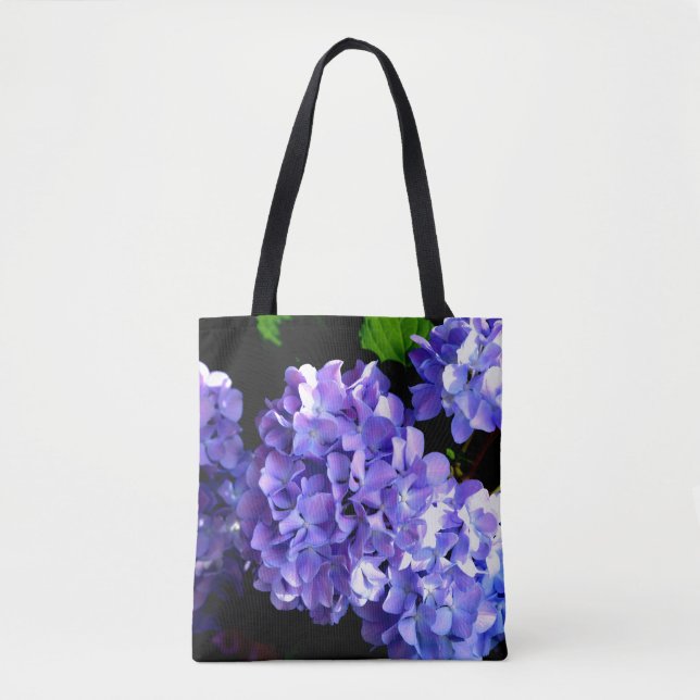 Bolsa Tote Hídrangas florais roxas profundas Elegantes (Frente)