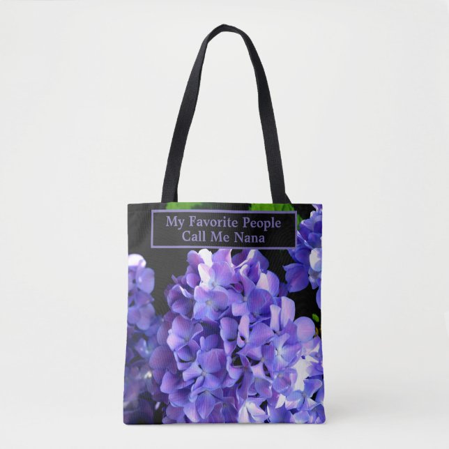 Bolsa Tote Hídrangas florais roxas profundas Elegantes (Frente)