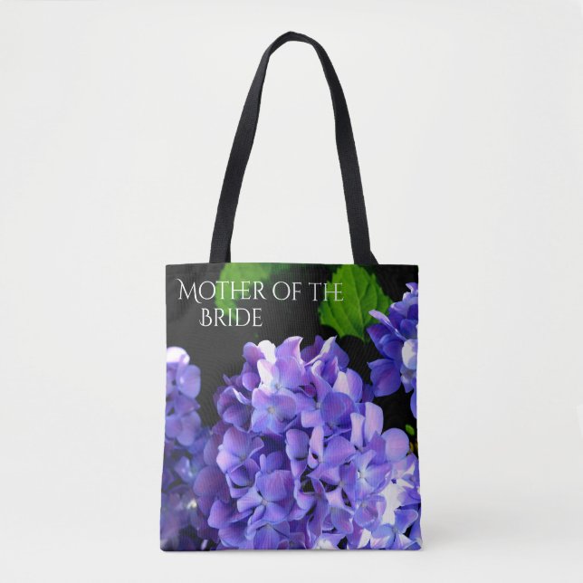 Bolsa Tote Hídrangas florais roxas profundas Elegantes (Frente)