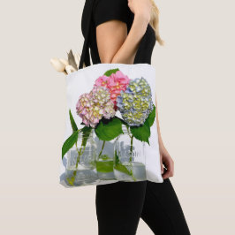 Bolsa Tote Hídrangas florais verdes, cor-de-rosa, cor-de-rosa