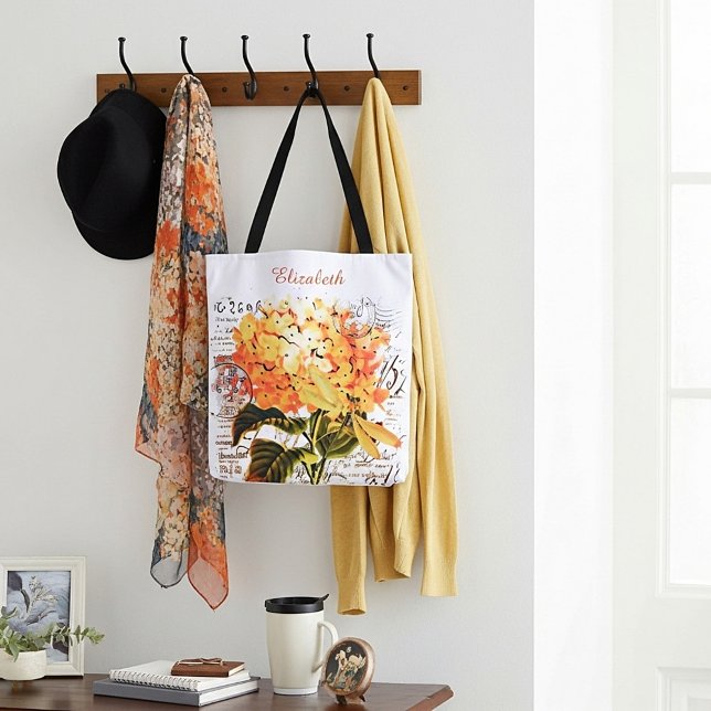 Bolsa Tote Hidrania laranja personalizada e libélula (Criador carregado)