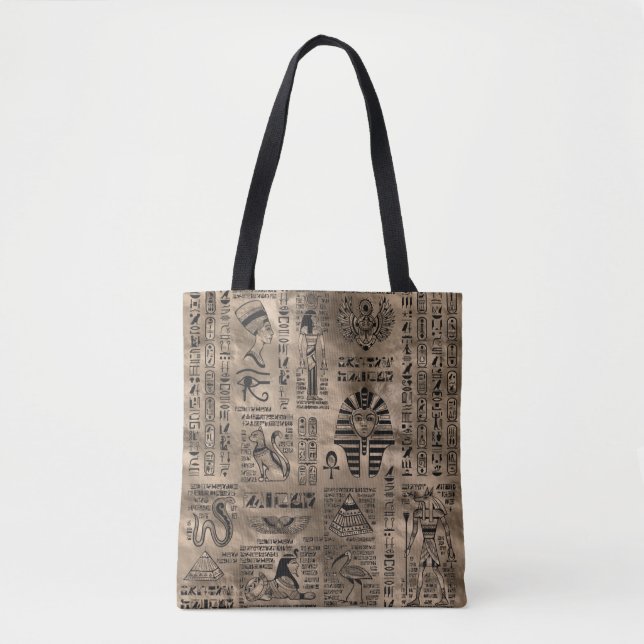 Bolsa Tote Hieroglyphs e deidades egípcios - ouro luxuoso (Frente)
