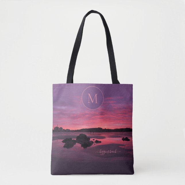 Bolsa Tote Higgins Beach Sunrise Maine Monogramo (Frente)