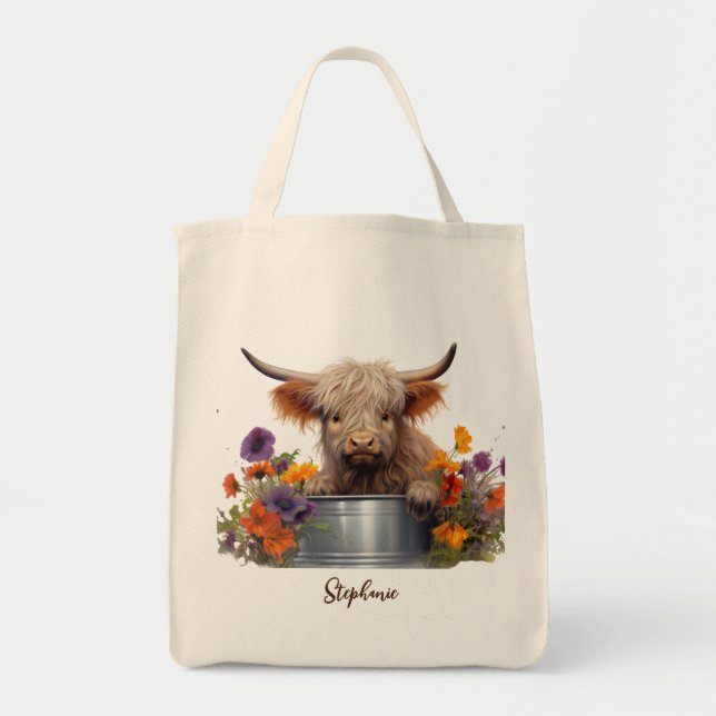 Bolsa Tote Highland Cow Baby Personalizado (Frente)