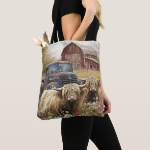 Bolsa Tote Highland Cow Calf Vintage Caminhão Russo Red Barn