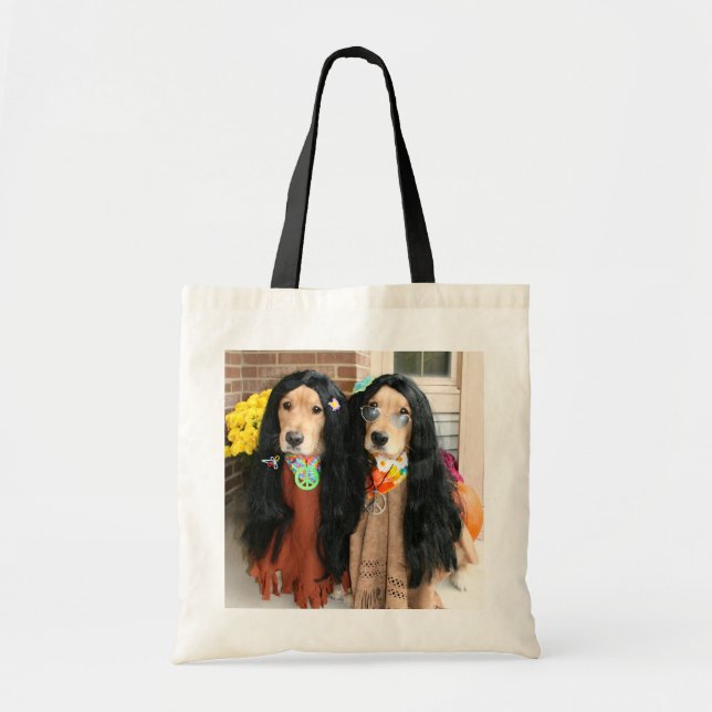 Bolsa Tote Hippie do Halloween do ouro Retriever (Frente)