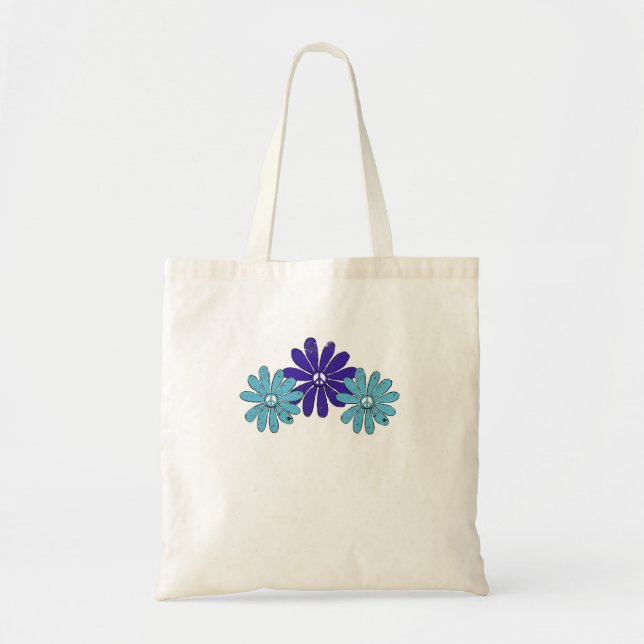 Bolsa Tote Hippie - Sinal de Paz Flor Poder Puro Aqua (Frente)