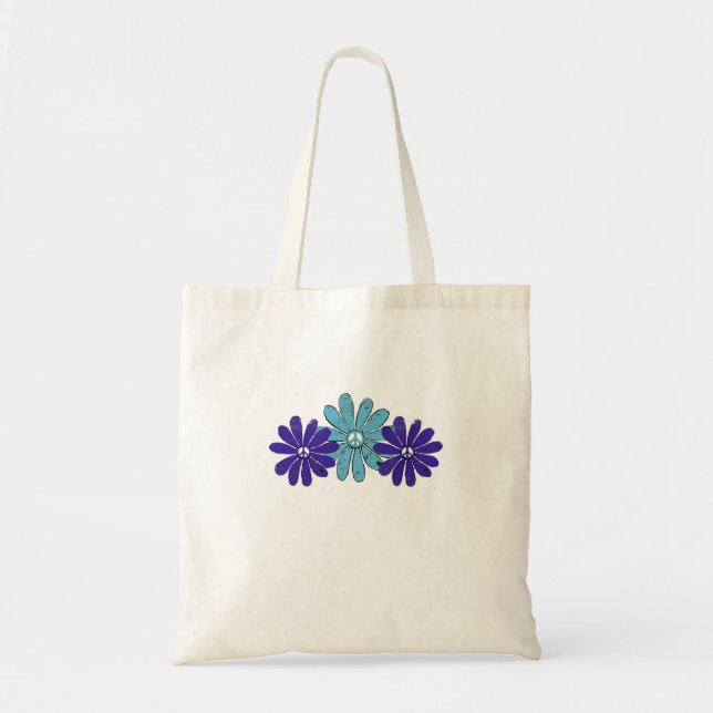 Bolsa Tote Hippie - Sinal de Paz Flor Potência Aqua Roxo (Frente)