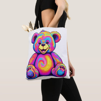 Bolsa Tote Hippie Teddy Bear Rainbow Psychedelic Bright Color