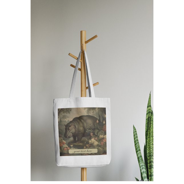 Bolsa Tote Hippo Botânico Vintage, personalizável (Criador carregado)