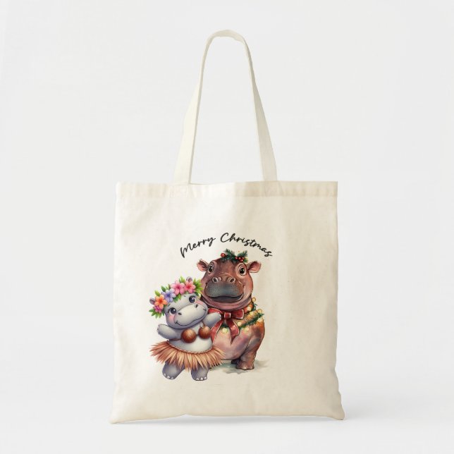 Bolsa Tote Hippo Christmas temed (Frente)