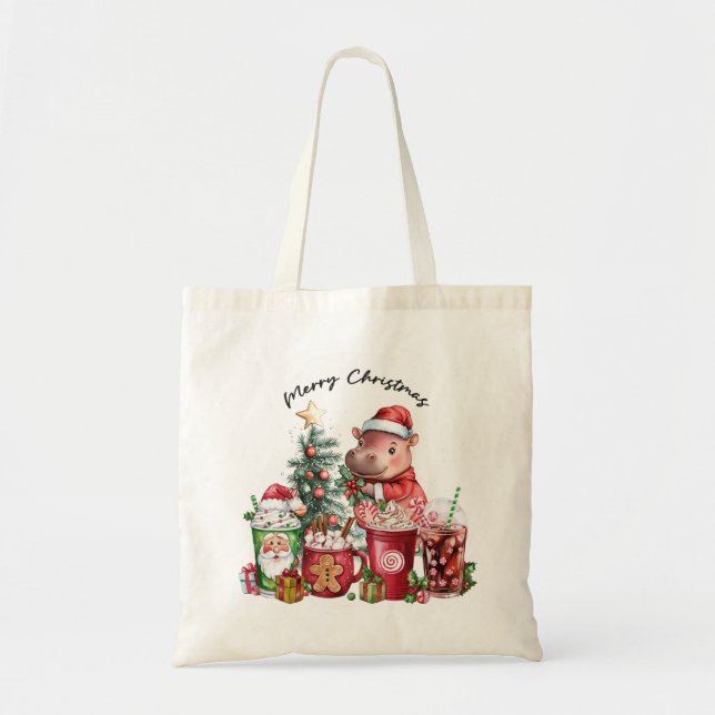 Bolsa Tote Hippo Christmas temed (Frente)