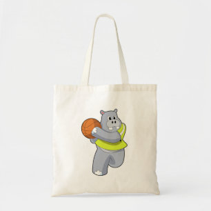 Bolsa Tote Hippo como jogador de basquete com basquete.PNG