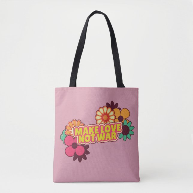 Bolsa Tote Hippy Retro Faz Amor Não Guerra (Frente)