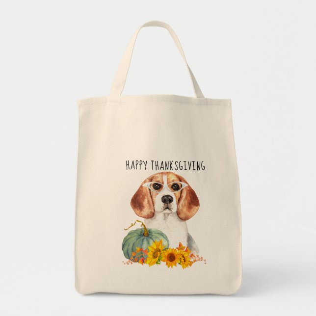Bolsa Tote Hipster Beagle - Ação de Graças Personalizável (Frente)
