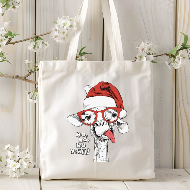 Bolsa Tote Hipster Christmas Giraffe | Holidays (Criador carregado)