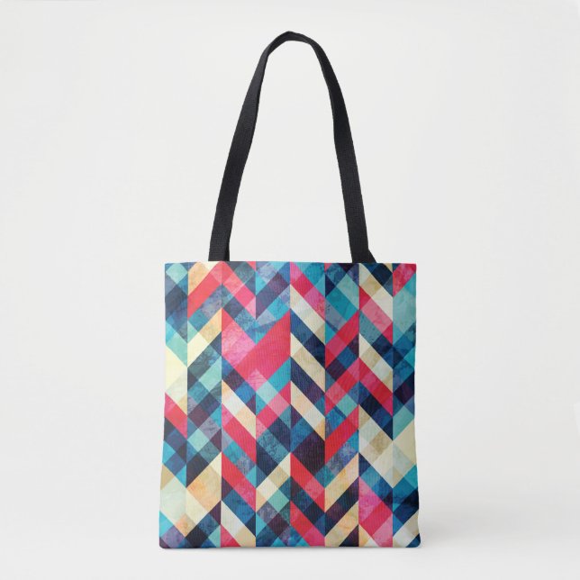 Bolsa Tote hipster zigzag padrão uniforme com efeito de grada (Frente)