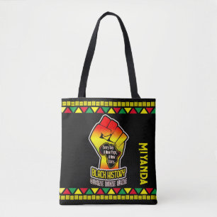 Bolsa Tote História Negra com África Mapa e Punho em NEGRO