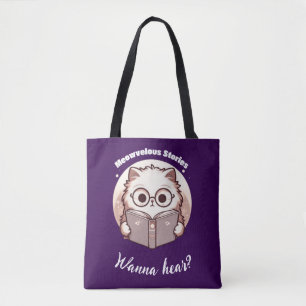 Bolsa Tote Histórias Meowvelousas Gato Leitura Fofa