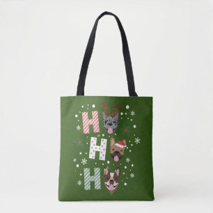 Bolsa Tote Ho Ho Ho Buldogue Francês Feliz Natal
