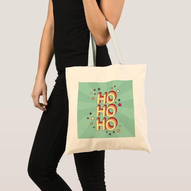 Bolsa Tote Ho ho ho natal texto sazonal e estrelas (Frente (produto))