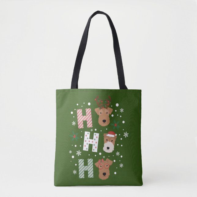 Bolsa Tote Ho Ho Welsh Terrier Feliz Natal (Frente)
