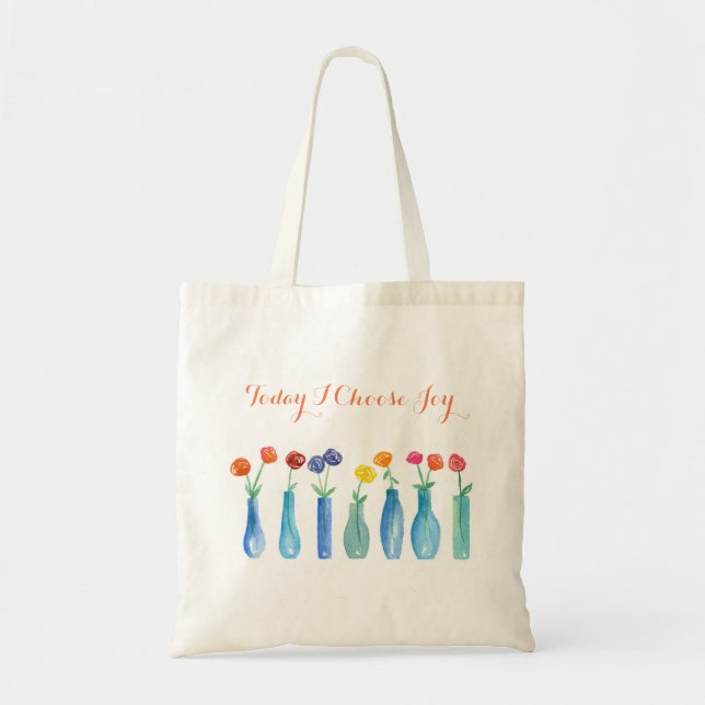 Bolsa Tote Hoje Escolho Joy Watercolor Rose Bouquet (Frente)