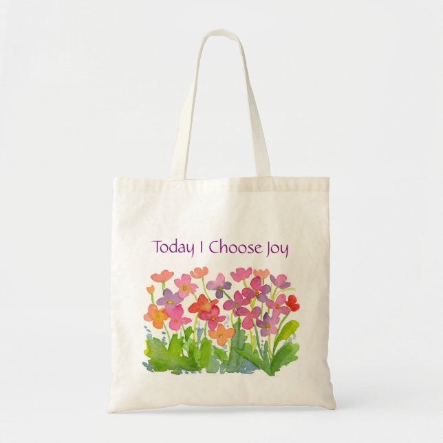 Bolsa Tote Hoje Eu Escolho A Alegria Flores De Aquarela Rosa (Frente)
