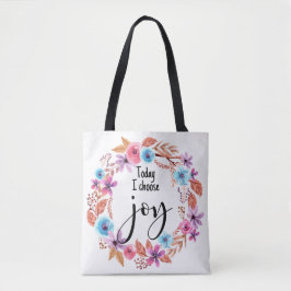 Bolsa Tote Hoje eu escolho Joy Inspirational Cote Rosa