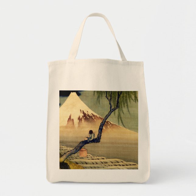 Bolsa Tote Hokusai Boy Vivendo o Monte Fuji Japonês (Frente)