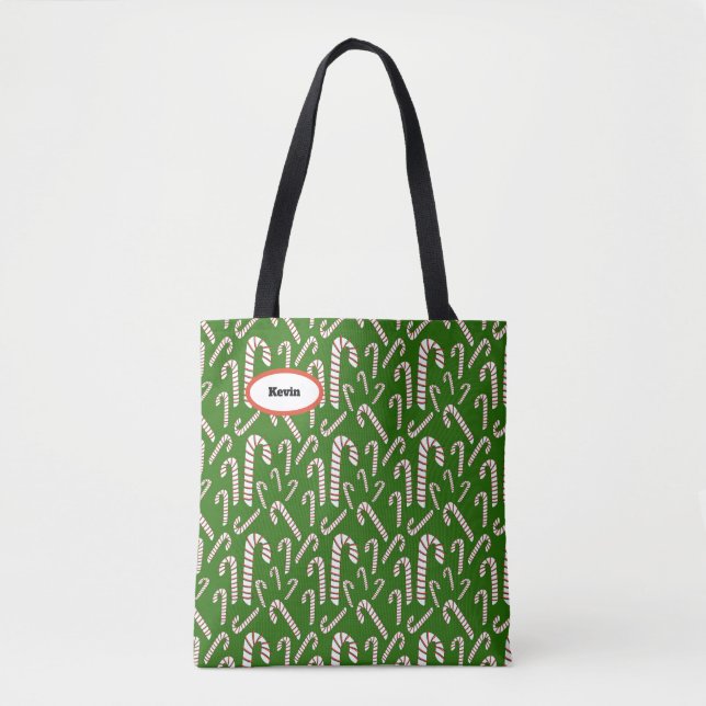 Bolsa Tote Holiday Season Artística Candy Cane-Green (Frente)