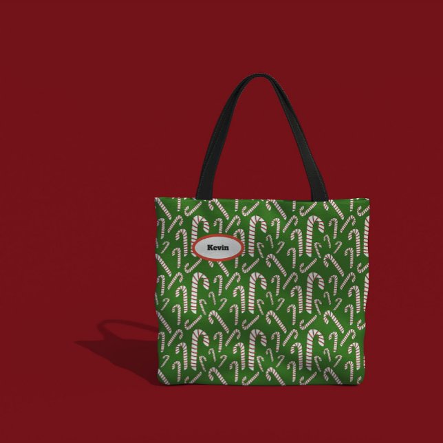 Bolsa Tote Holiday Season Artística Candy Cane-Green (Criador carregado)