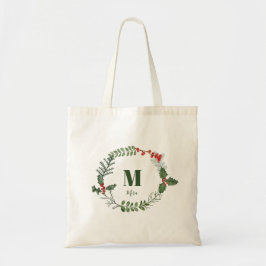 Bolsa Tote Holiday Wreath Greenery Berry Personalizado Inicia