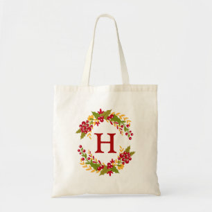 Bolsa Tote Holly Berries Wreath Monogrammed