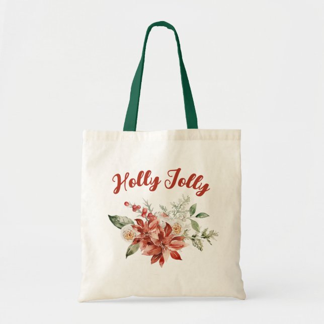 Bolsa Tote Holly Jolly Natal Holiday Eco Grocería Comprando (Frente)