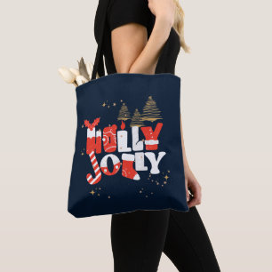 Bolsa Tote Holly Jolly Red White Natal Dourado Inverno