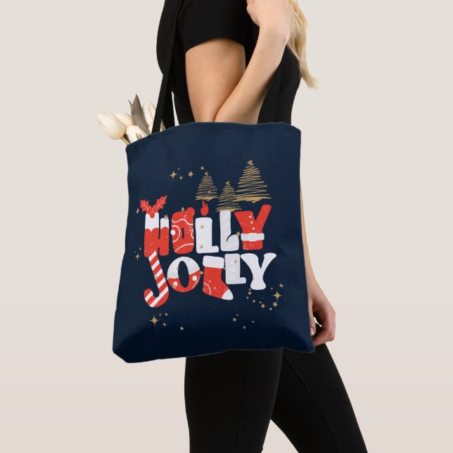Bolsa Tote Holly Jolly Red White Natal Dourado Inverno (Close Up)