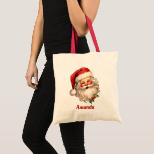 Bolsa Tote Holly Jolly Santa Claus Retro Natal