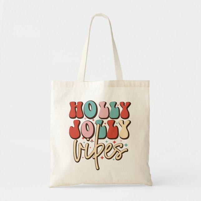 Bolsa Tote Holly Jolly Vibes Retro Groovy Feriados de Natal (Frente)