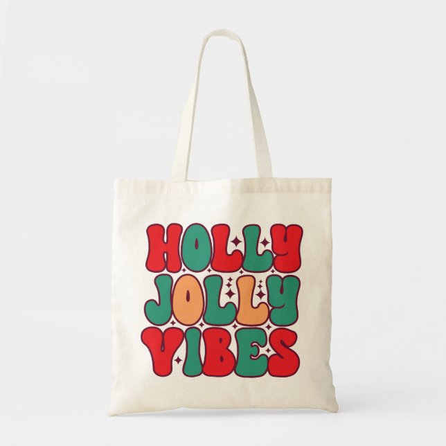 Bolsa Tote Holly Jolly Vibes Retro Groovy Feriados de Natal (Frente)
