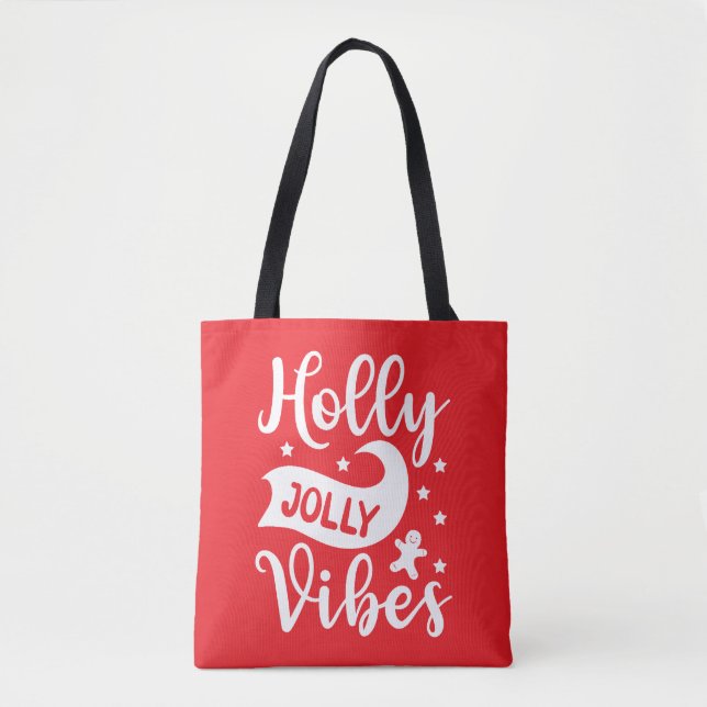 Bolsa Tote Holly Jolly Vibes Vermelho Festivo (Frente)
